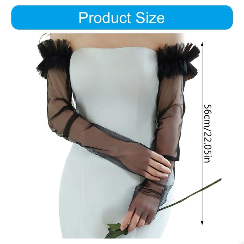 Couvre-bras longs transparents pour mariée, avec motifs en dentelle, pour cérémonie mariage, 39BD