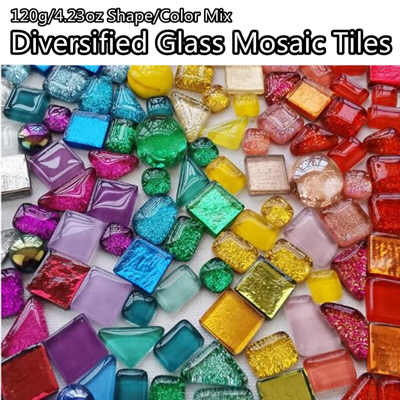 120g/4.23oz diversificerede glasmosaikfliser form/farveblanding flise rund/trekant/firkantet gør-det-selv mosaik håndværk skinnende materialer