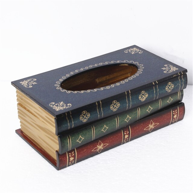 Table Tissue Box Book Shaped Wooden Paper Storage Organizer Tissue Case for Restaurant Household Paper Box Holder Table Decor: Blue