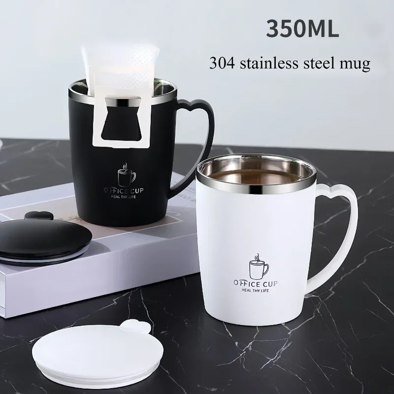 350ml Vacuum Cup Portable Mug Insulated Cup for Outdoor Traveling Double Wall Stainless Steel Coffee Cup with Handle and Lid Cia