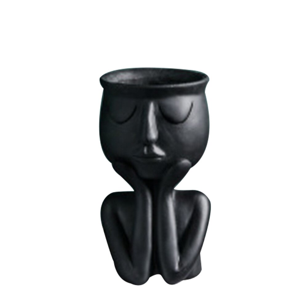 Personagem retrato vaso de flores resina suculentas planta pote rosto abstrato vaso de flores casa desktop paisagem decoração jan88: Black A