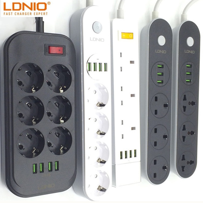 Ldnio universell stikkontakt eu au uk oss plugg smart forlengelse strømskinne hjemmekontor overspenningsvern 3 4 6 ac med 4 usb