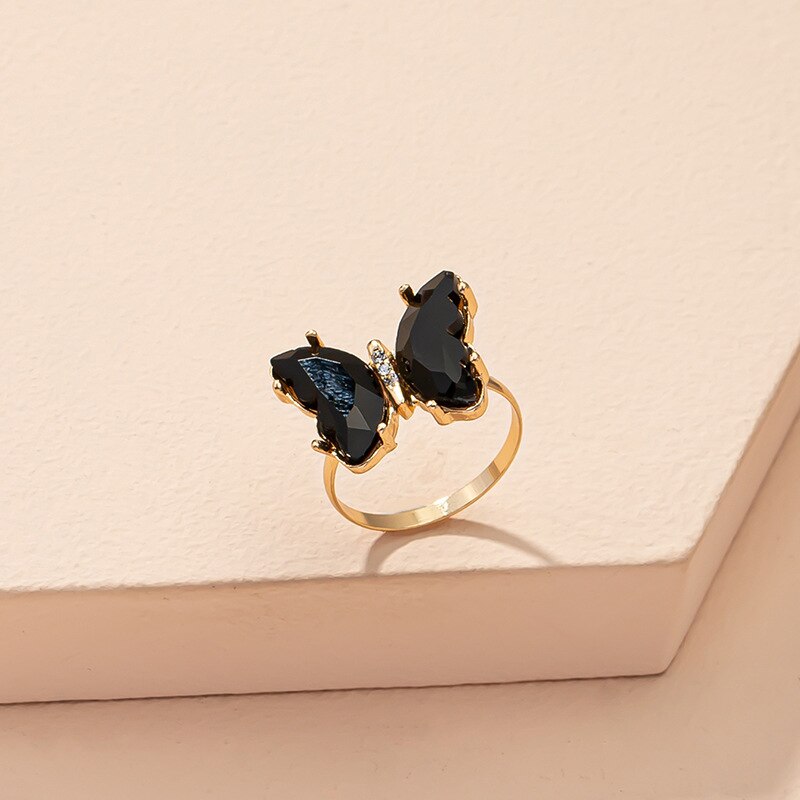 Butterfly Mood Ring Gradient Color Crystal Temperature Ring Jewelry for Women Kids Birthday Gold Butterfly Rings: R699