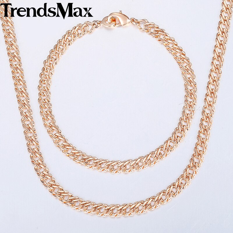 Sieradenset voor dames, 585 roségouden armbanden en kettingen, gehamerde venetiaanse ketting, sieraden 5.5mm kcs 03