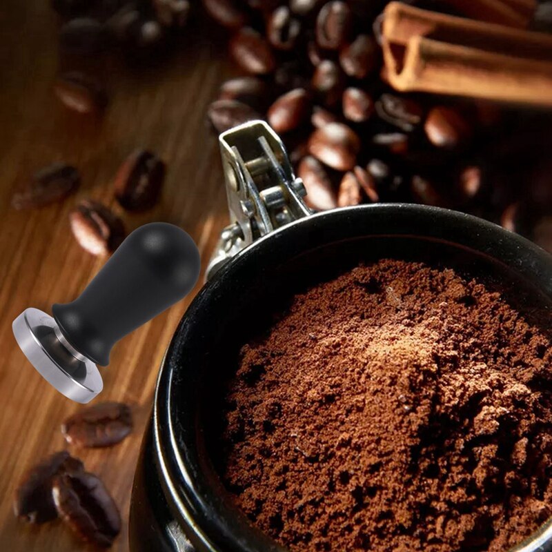 54mm Stainless Steel Coffee Tamper Press Flat Base Espresso Beans &amp; Cast Iron Teacups Set Tea Cups