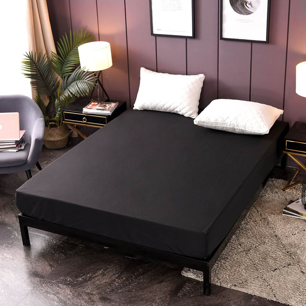 137 x 190cm luksus lagner monteret mikrofiber rynke falmer pletafvisende lagnet madrasbeskytter mere lagen: Sort tvilling