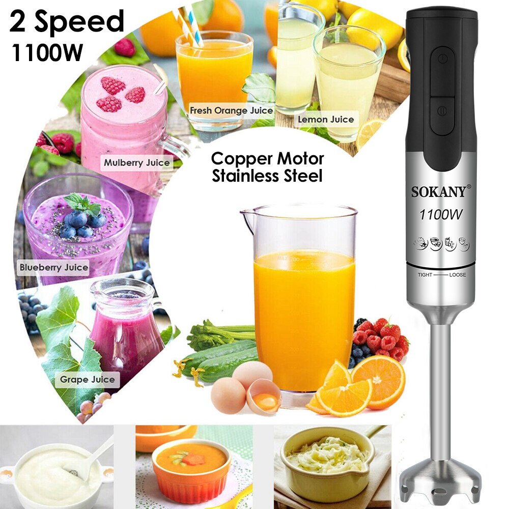 2 Speed Stainless Steel Kitchen Electric Blender Fruit Vegetable Nut Juice Smoothie Baby Food Mixer Portable Hand Blenders