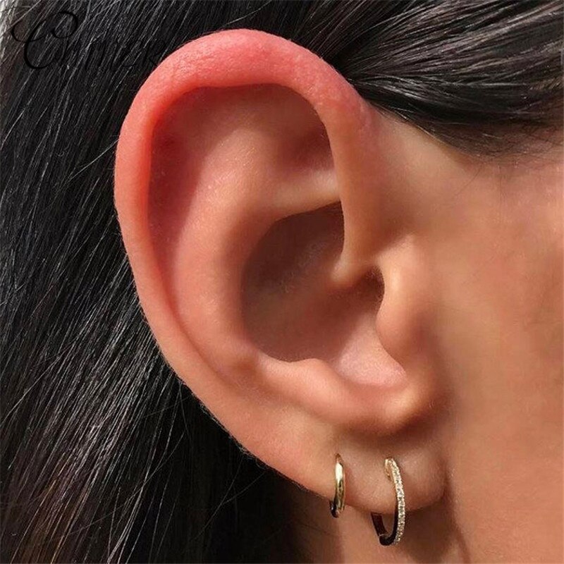 CANNER Pendientes Hoop Earrings 925 Sterling Silver Round Circle Geometric Huggie Earrings Minimalist Small Loop Earings Jewelry