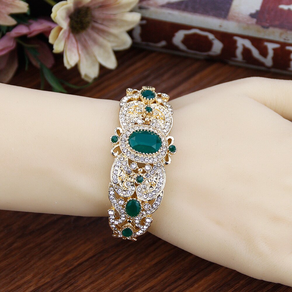 Sunspicems Goud Kleur Marokko Algerije Manchet Armband Armband Voor Vrouwen Volledige Crystal Afrika Etnische Bruiloft Sieraden Bruids