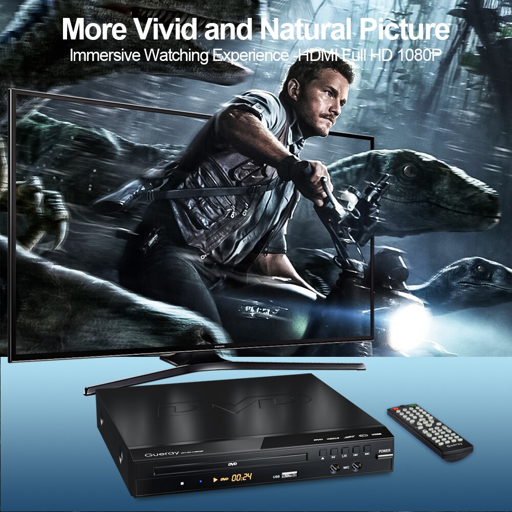 Lecteur DVD numérique/VCD pour la maison, Compact, avec écran LED, télécommande, Audio, HD 1080P, connexion TV