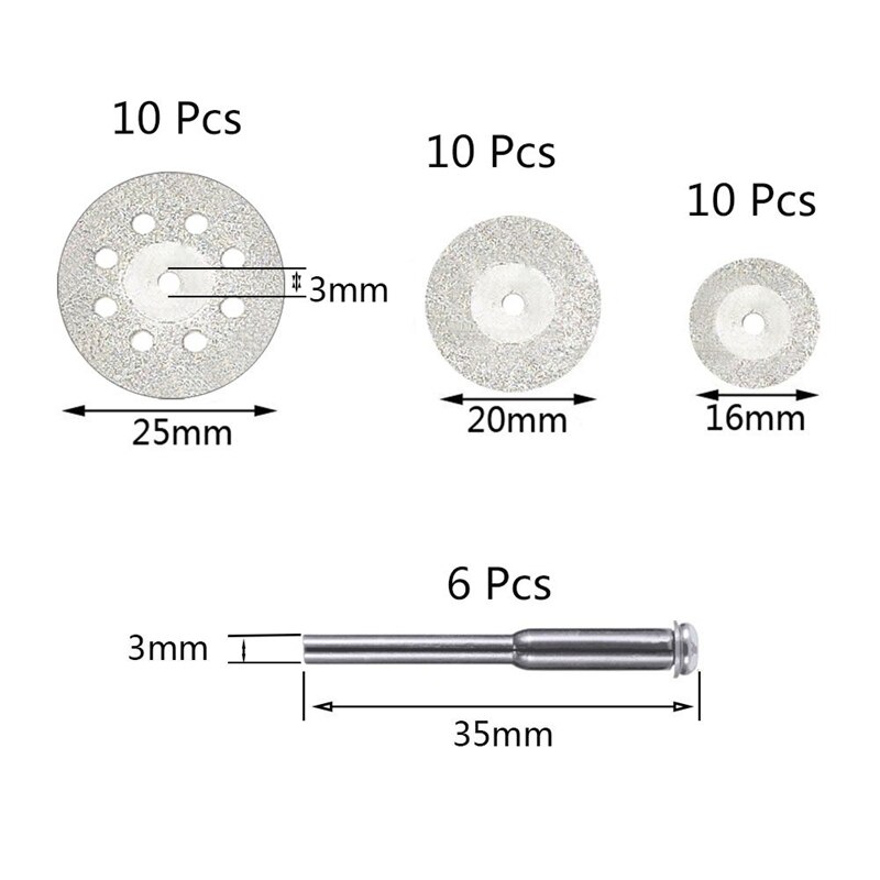 30 stuks diamant slijpschijf  (25mm/20mm/16mm elk 10),  diamant gecoate slijpschijven en 6 stuks m doorn voor roterende gereedschap-dropshi