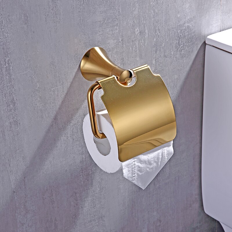 Bathroom Accessories Paper Holder Soap Shelf Towel Rack Toilet Brush Holder Towel Holder Hooks Brass Gold Bathroom Hardware Set