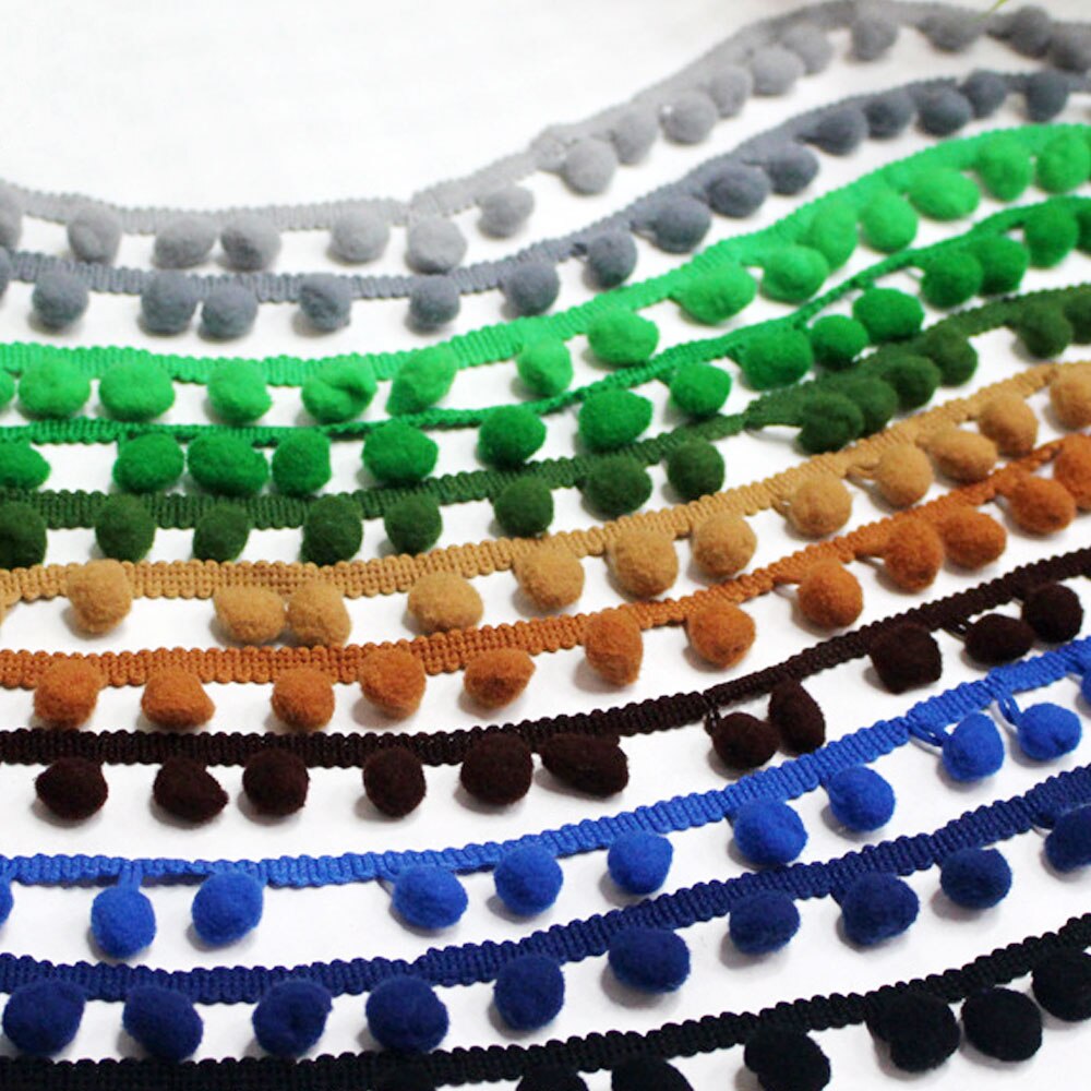 10mm 20 yards pom pom trim boll fransar band diy pompom pärl trim bollar för barn sy tyg 16 färger