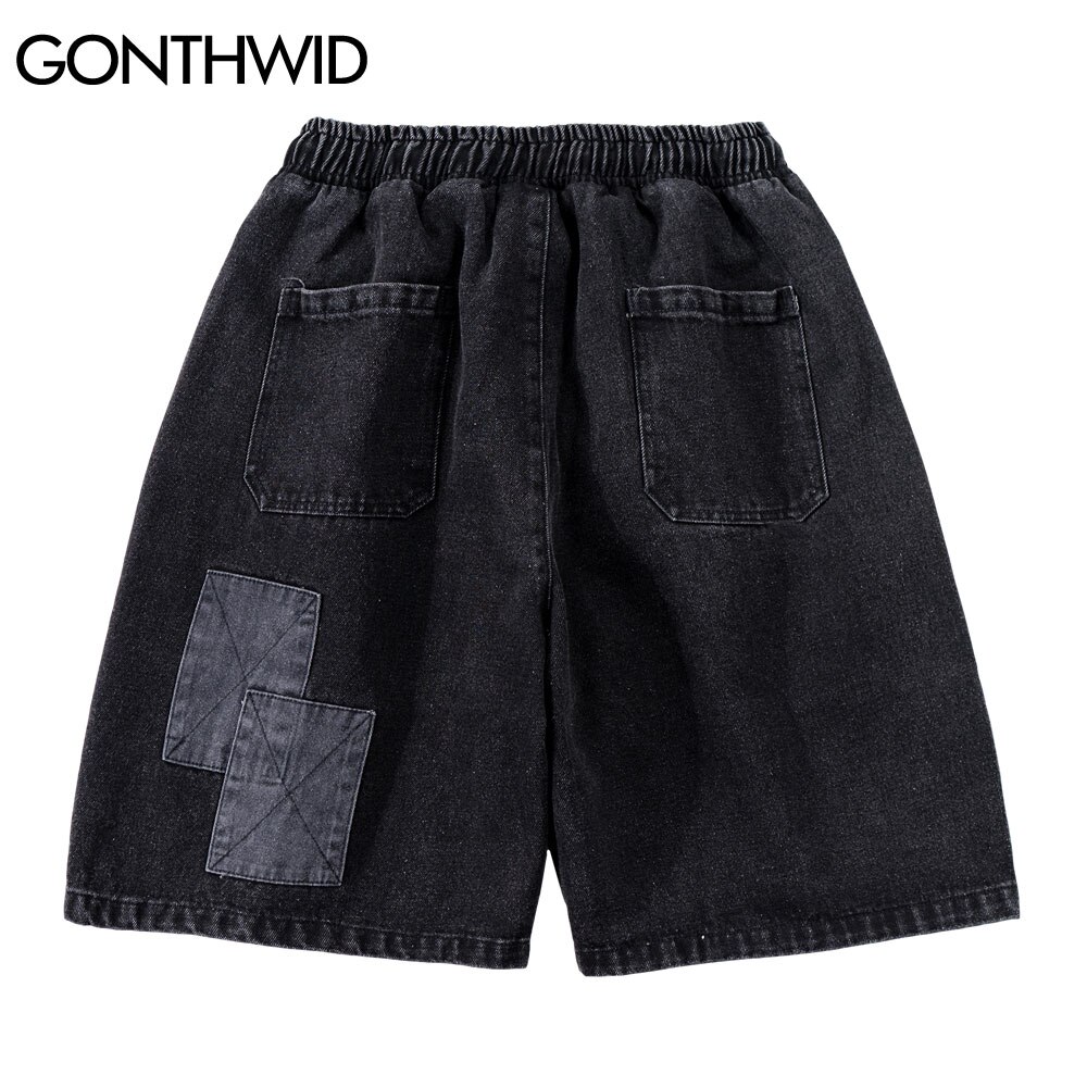 GONTHWID Denim Jean Shorts Streetwear Hip Hop Color Block Patchwork Short Jeans Harajuku Casual Baggy Short Denim Pants