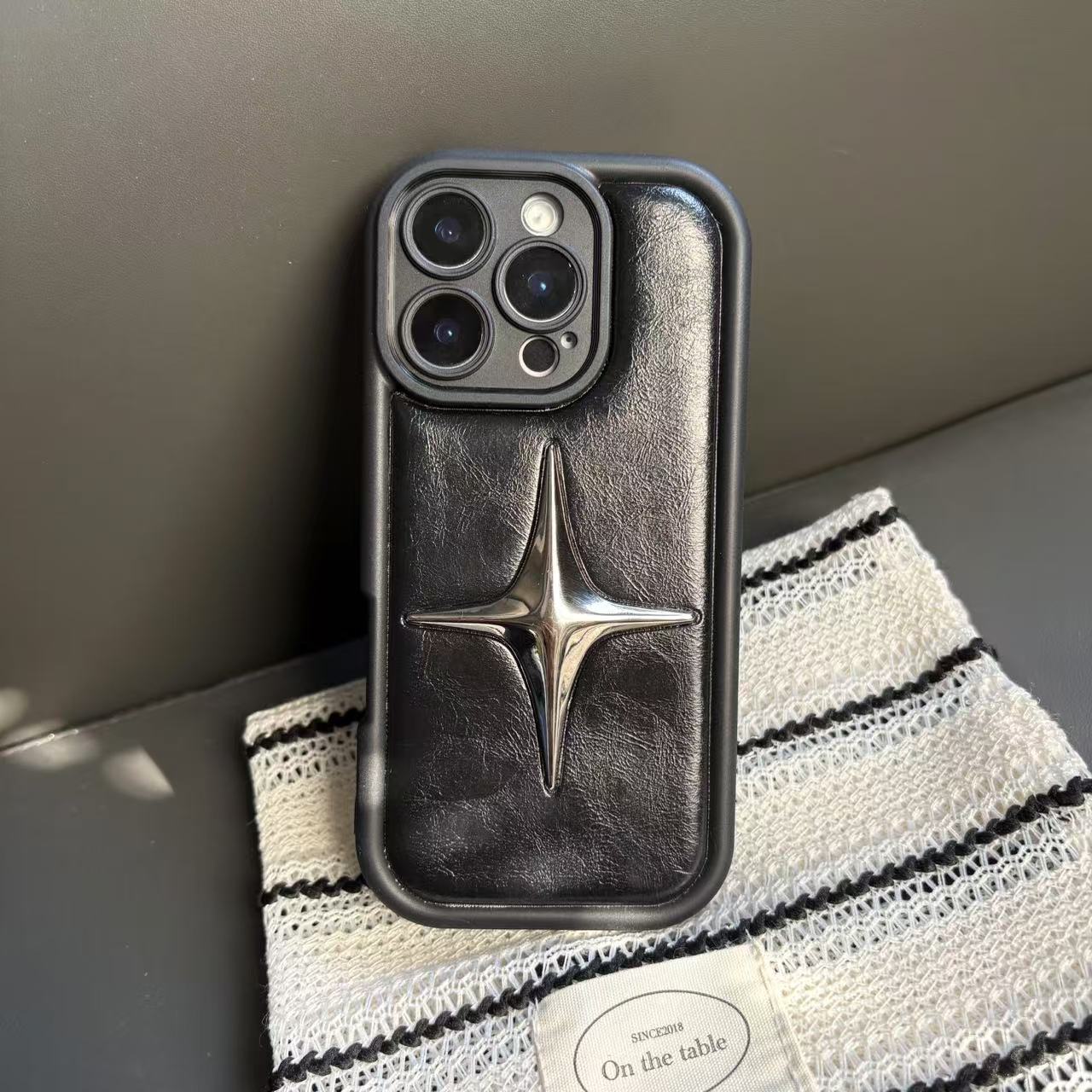 Luxe Metalen Ster PU Lederen Telefoon Cover Case Voor iPhone 16 15 14 13 12 11 Pro Max schokbestendig Beschermende Mannen Vrouwen Stijlvolle Gevallen