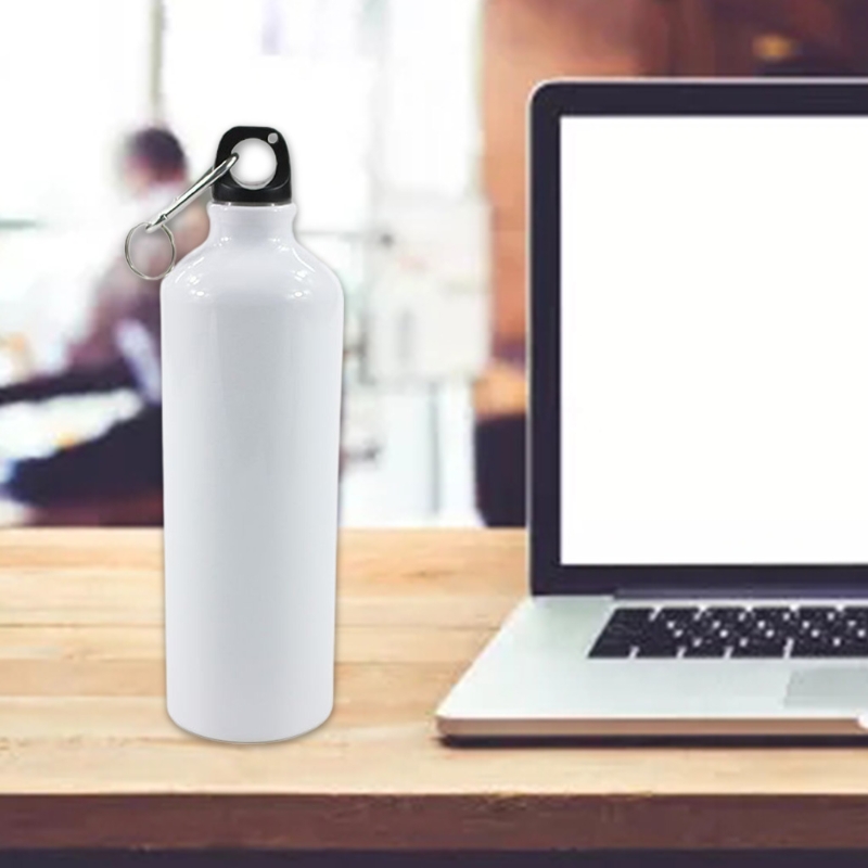 400/500/600/750ml Weiße Leere Sublimation Wasser Flasche mit Schraube Karabiner Haken Aluminium draussen Sport dicht für