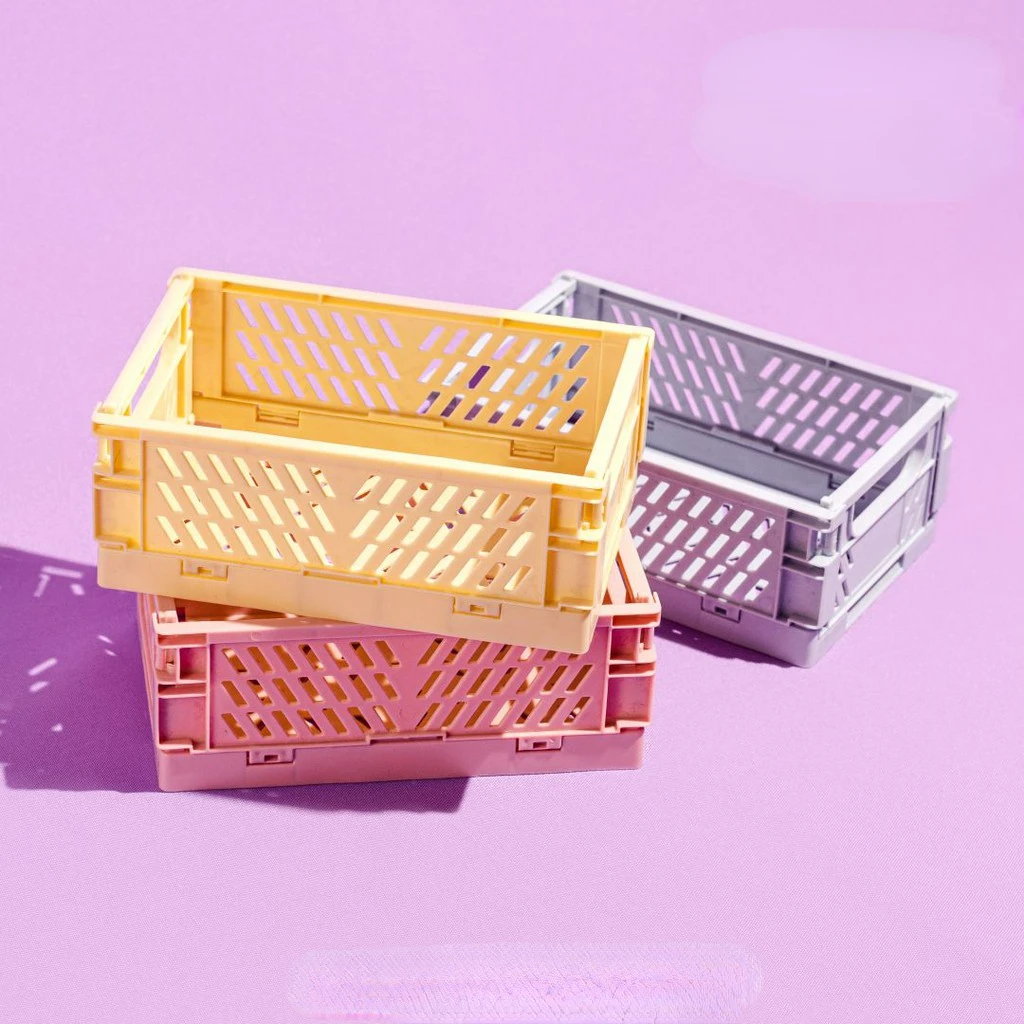 Faltbare Aufbewahrungskiste aus Kunststoff, zusammenklappbarer Boxkorb, stapelbar, niedlicher Make-up-Schmuck, Spielzeugboxen für Aufbewahrungsbox, Organizer, tragbar