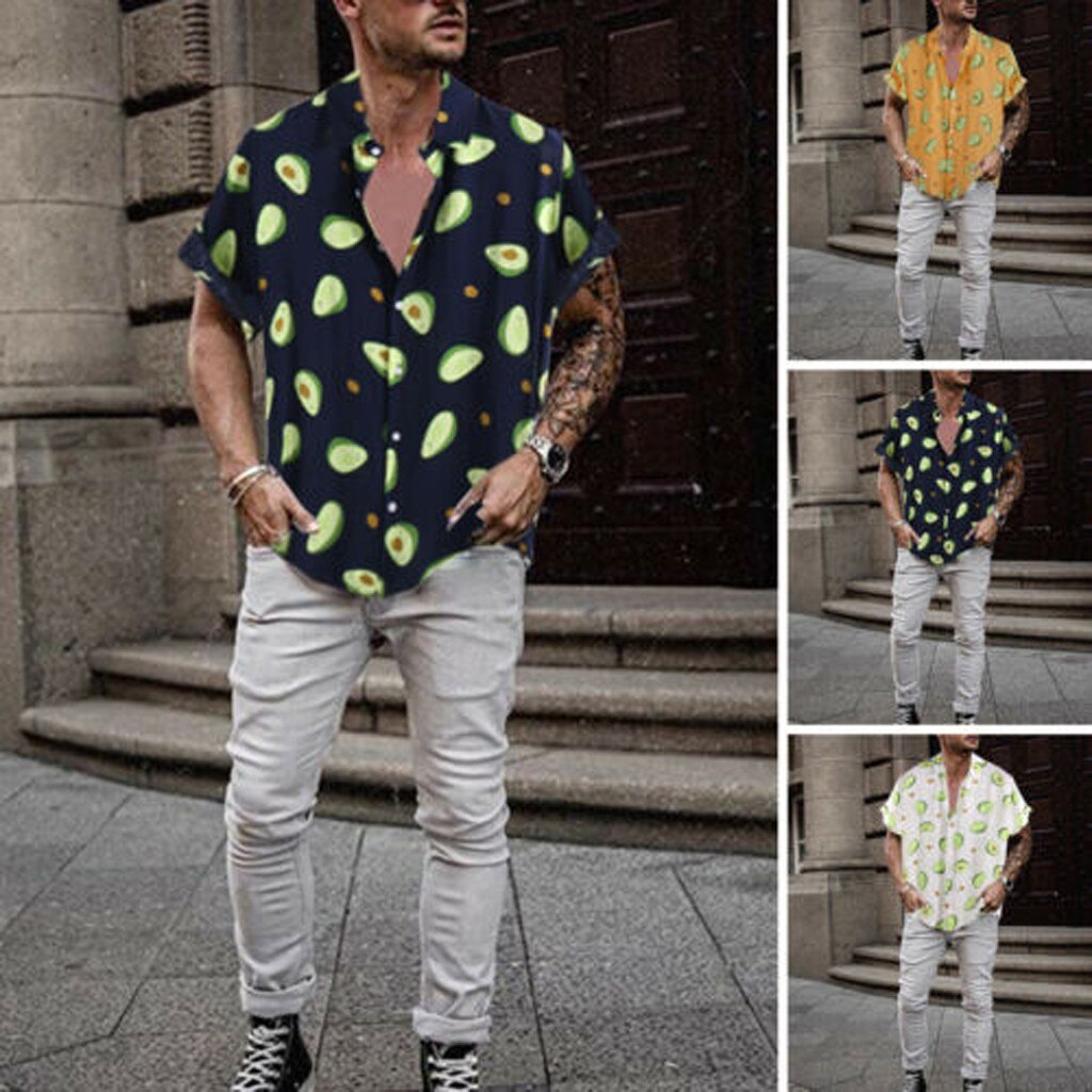 Couleur fluorescente hommes chemise été respirant hawaïen chemise Camisa Masculina décontracté homme avocat imprimé grande taille Streetwear