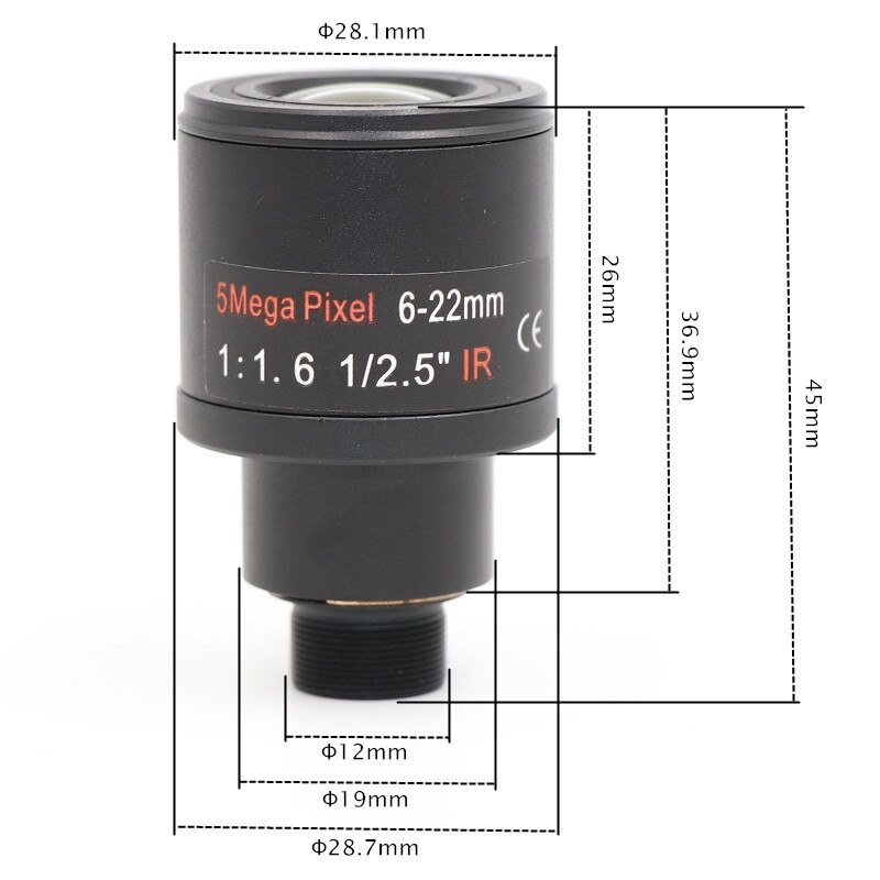 CCTV Camera 6-22mm Lens 5.0 MegaPixel Manual Zoom/Focus/IRIS M12*0.5mm Mount Infrared Night Vision Lens For CCTV Camera