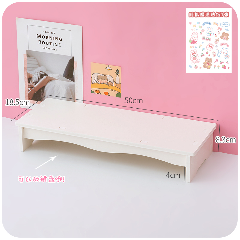 Kawaii Desktop Monitor Stand Wooden Computer Laptop Elevated Stand with Drawers Desk Storage Organizer Pink Cute Monitor Stand