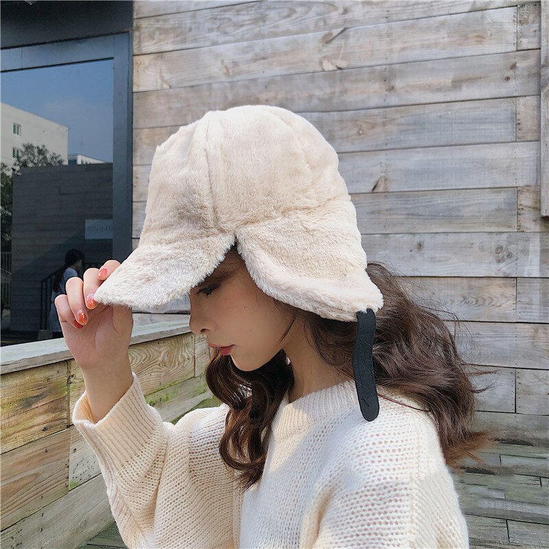 Gorros de lana con capucha para mujer, gorro de lana estilo aviador, cálido, para esquiar, Otoño e Invierno