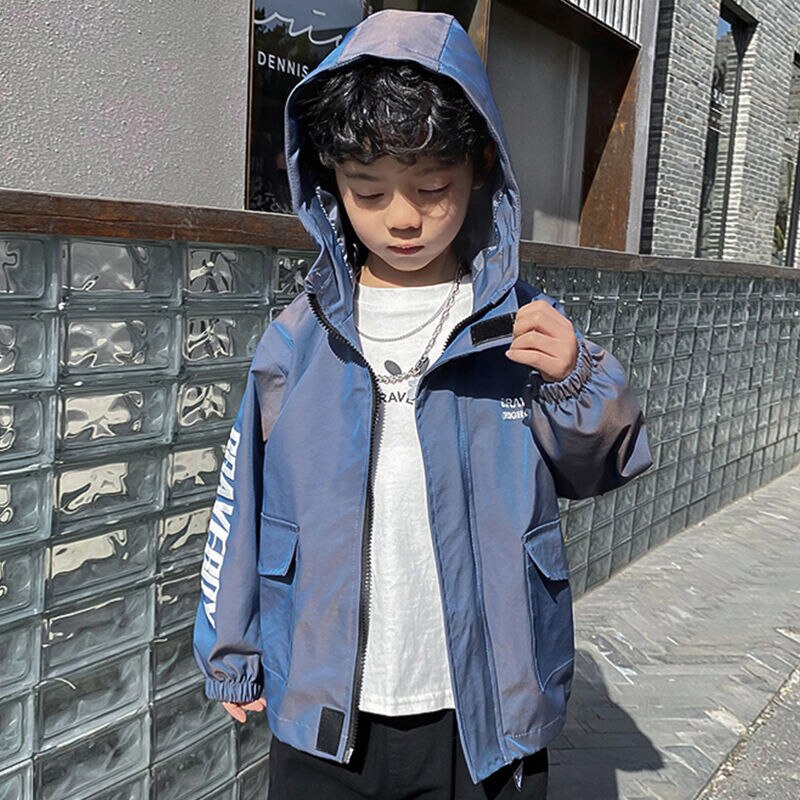 2022 Koreaanse Lente Herfst Boy Hooed Uitloper Lange Mouw Jasje Jas Brief Kapmantel Bovenkleding Tops 5 6 7 8 9 10 12 Jaar