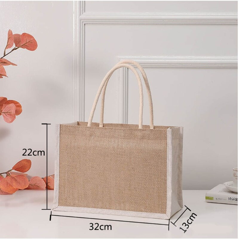 Vrouwen Jute Tote Boodschappentas Jute Handtas Herbruikbare Strand Winkelen Zak Met Handvat Grote Capaciteit Diversen Opbergtas: 02