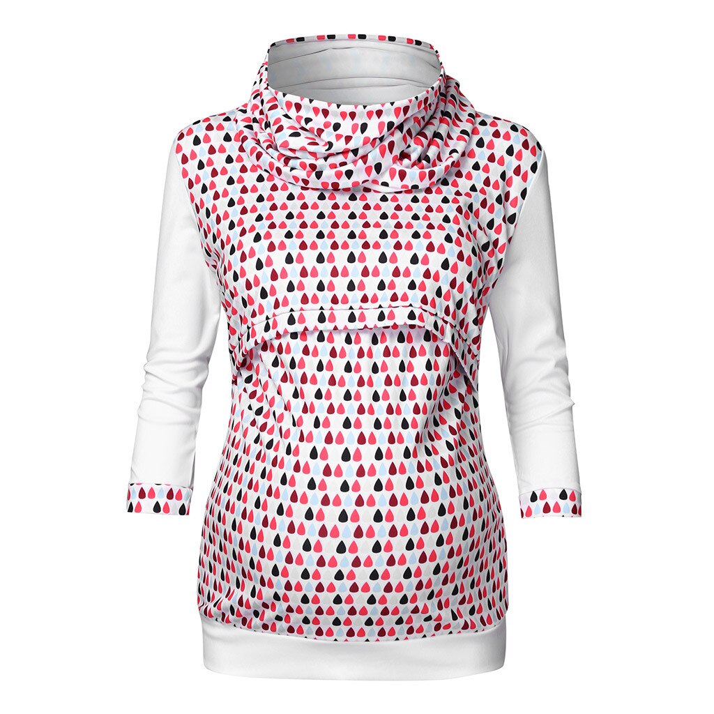 Women Maternity Sweatshirt Seven Sleeve Print Patchwork Breastfeeding Nursing Jumper Collar Pregnant women's sweater