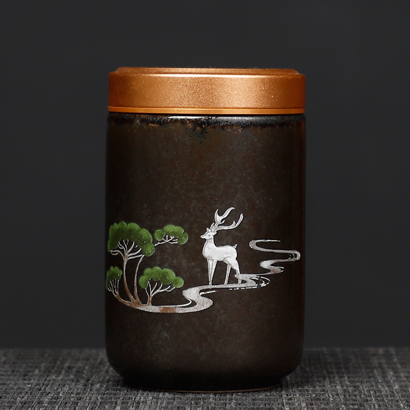 Painted Mini Ceramic Storage Jar Exquisite Portable Travel Tea Pot Alloy Lid Sealed Candy Jar Storage Bottle Decoration: H