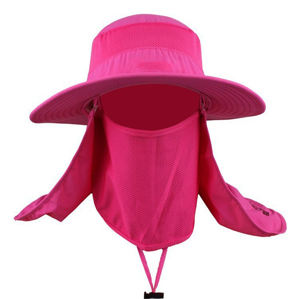 Herre fiskehat runde kanter kasket campinghat sol uv beskyttelse sommer bucket cap med hals ansigtsgardin åndbare visirer: Lyserød