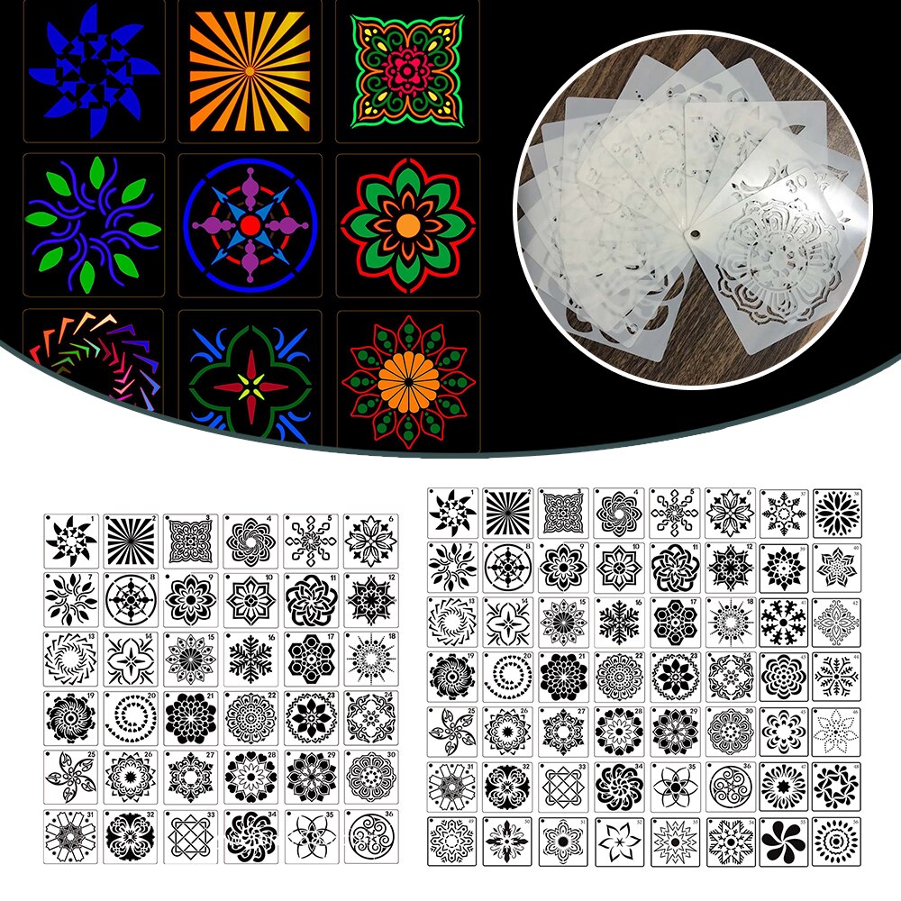 Plantilla de punteo de Mandala para dibujar plantillas de Mandala huecas, tela de rocas, herramientas de pintura artística de pared, accesorios para manualidades DIY
