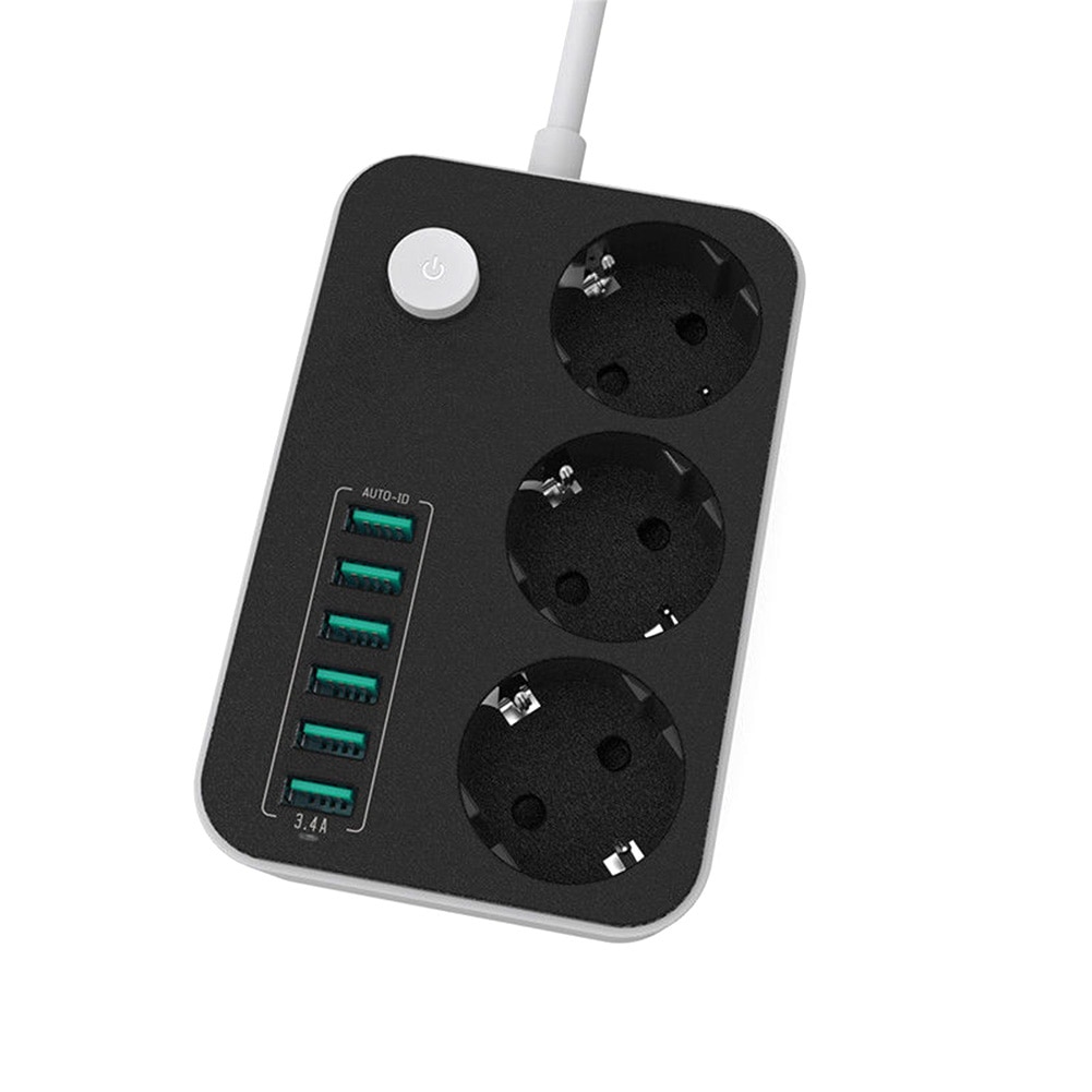 2500 w 10A Huishoudelijke Charger Power Strips Universele Verlengsnoer Opladen Poorten Overspanningsbeveiliging EU Plug 6 Usb-poorten Socket