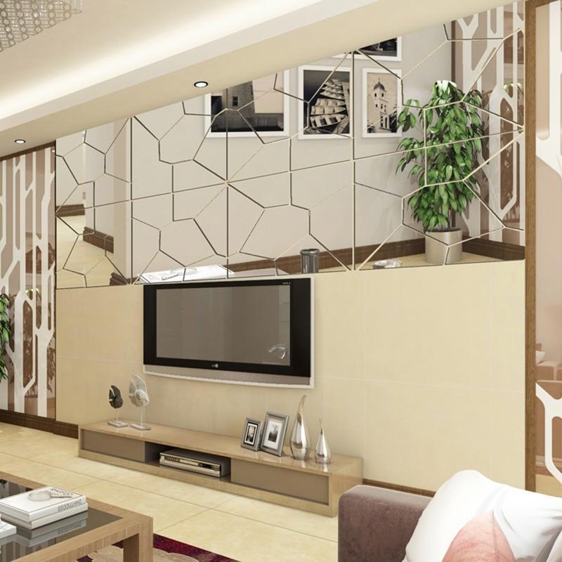 14 pièces acrylique géométrique Puzzle miroir autocollant mural bricolage Art mur décor autocollants salon miroir décoratif