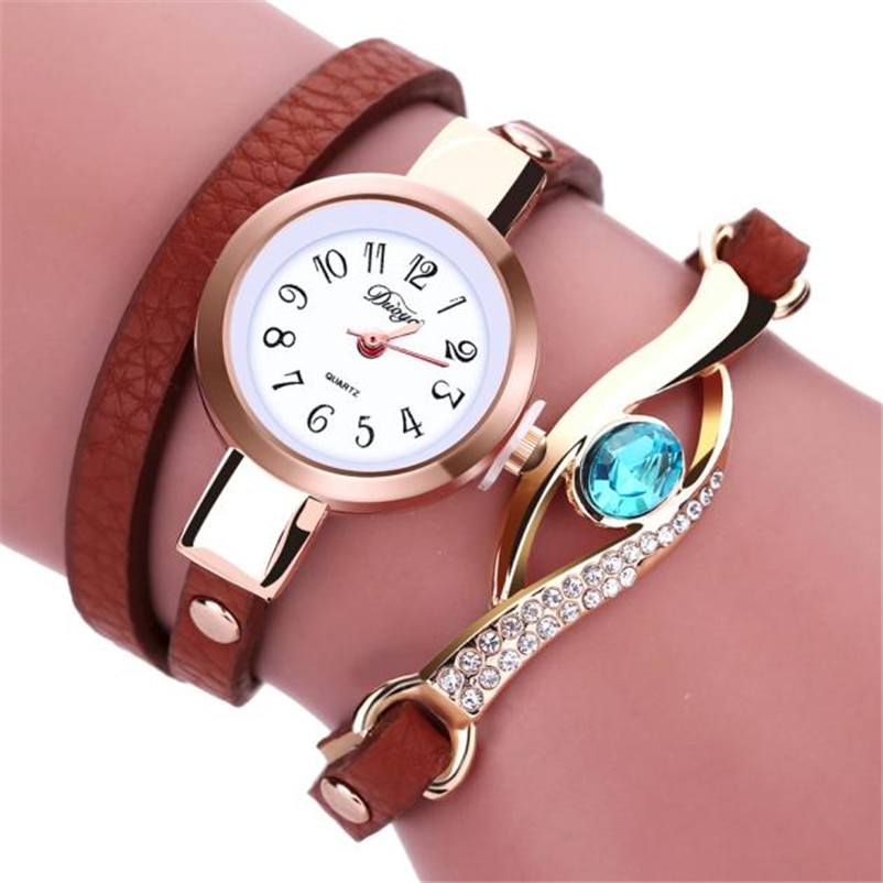 Damklockor dam diamantarmband klockor omlott läderkvartsarmbandsur montre femme relojes