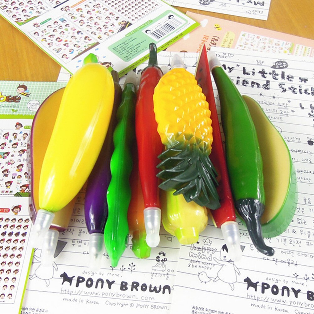 1Pcs Fruit Balpen Cartoon Watermeloen Aardbei Aubergine Oranje Vormige Balpen Tekening Levert Escolar School