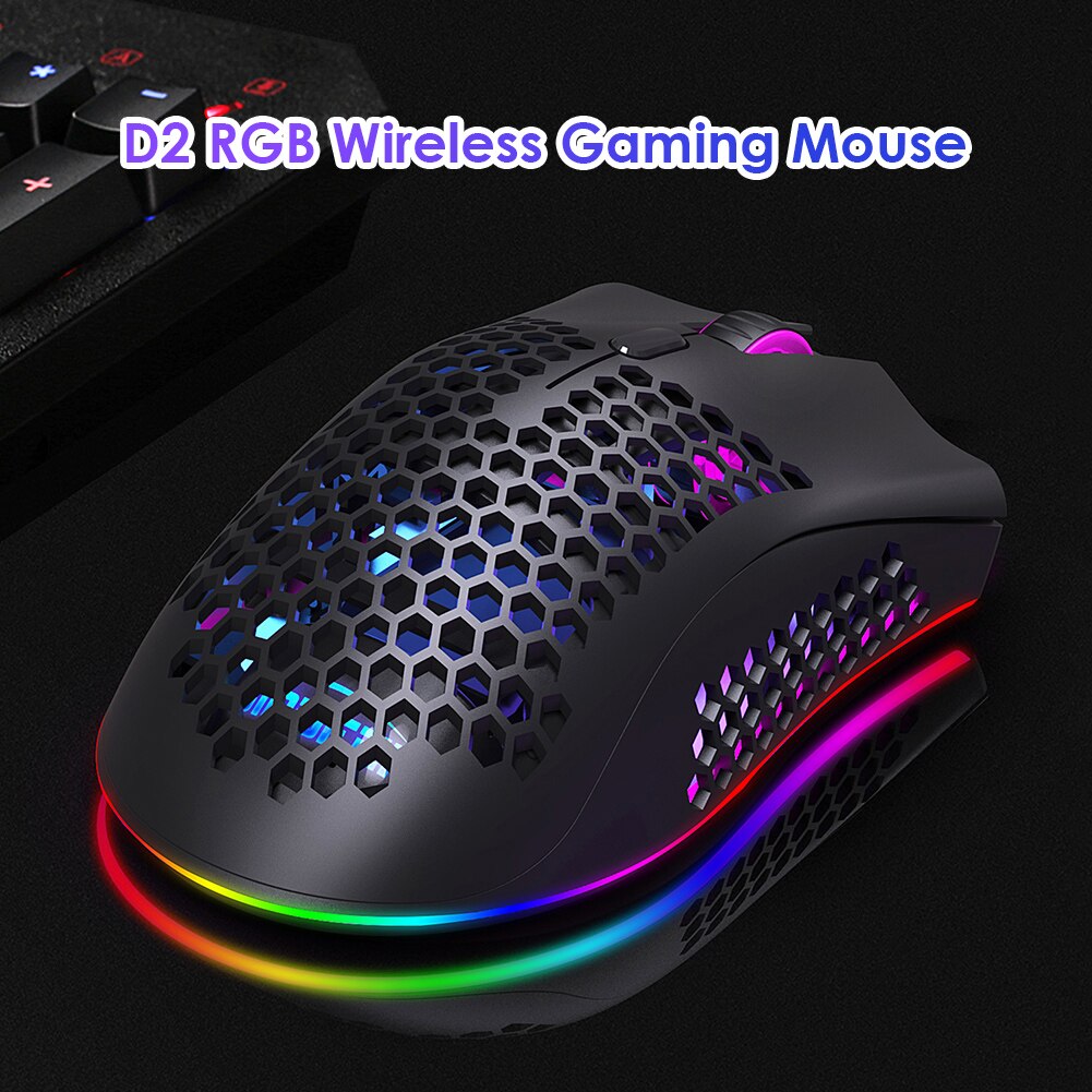 D2 2.4GHz Wireless Gaming Mouse Rechargeable RGB Backlit Hollow Optical PC Mice for Household Computer Accessories
