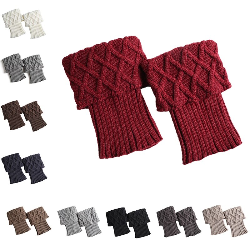 Beenwarmers Vrouwen Korte Gebreide Boot Manchetten Sokken Cover Diamant Geruite Gebreide Thermische Winter Schoen Accessoires