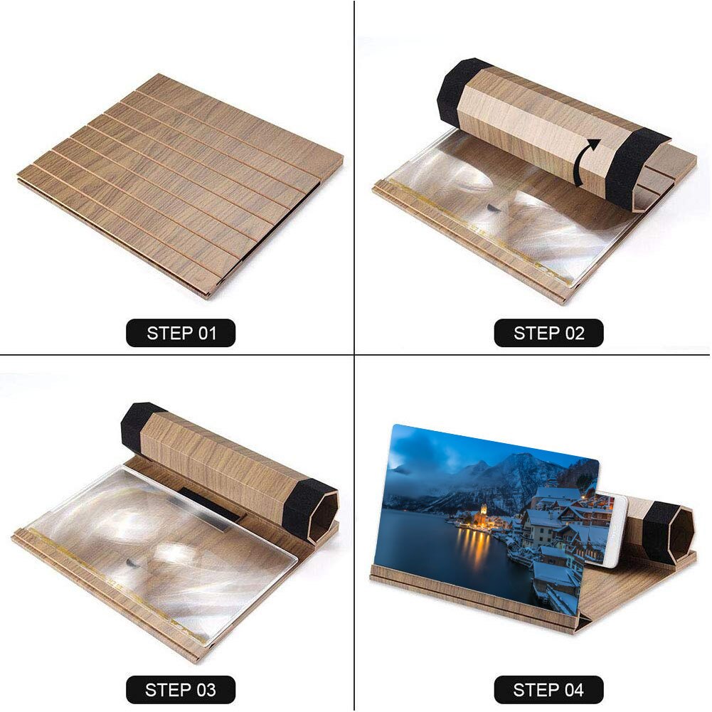 12Inch HD Screen Magnifier Wood Grain Foldable Phone Screen for Watching Movie Videos JLRL88