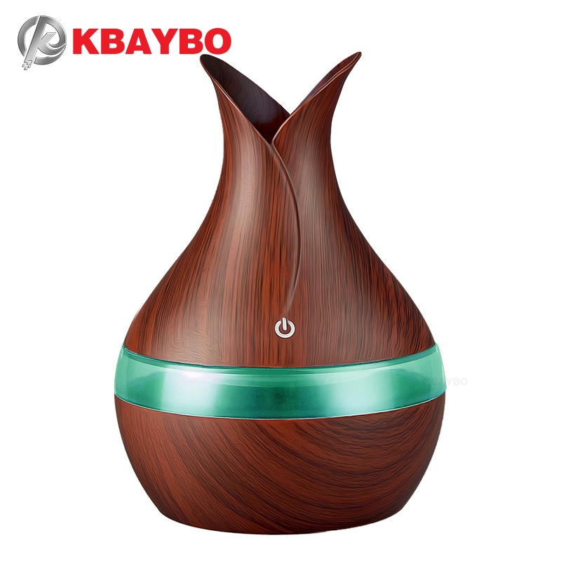 Kbaybo 300 Ml Usb Luchtbevochtiger Aroma Olie Diffuser Sterke Mist Maker Houtnerf Met 7 Kleuren Led Nachtlampje voor Home Office
