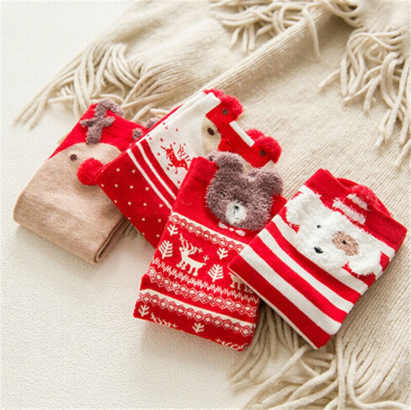 1 Pair Cotton Winter Autumn Baby Girls Boys Kids Xmas Socks Children Striped Terry Snowflake Elk Santa Claus Christmas Bear