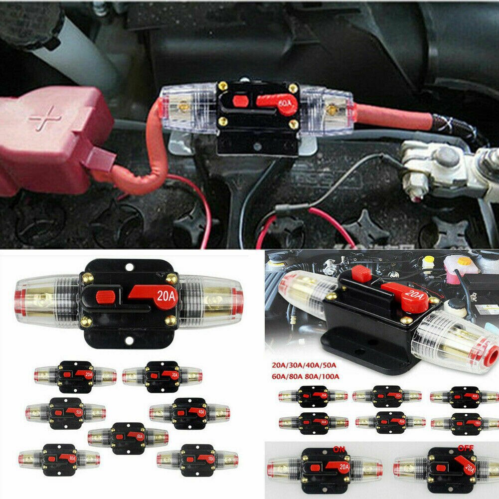 Disyuntor amplificador de Audio para camión y coche, soporte de fusibles, estéreo, Rearmable, Fusible 20A/30A/40A/50A/60A/80A/100A, DC 12V-24V
