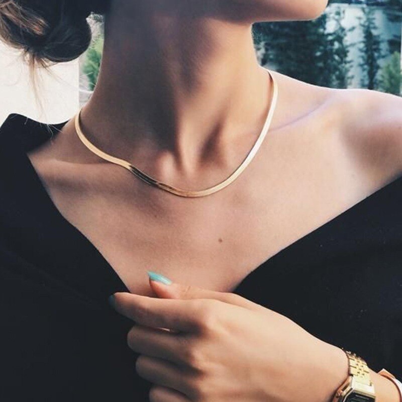 Clavicle Blade Statement Women Gold Silver Color Stainless Steel 30+7cm Snake Choker Necklace Chain