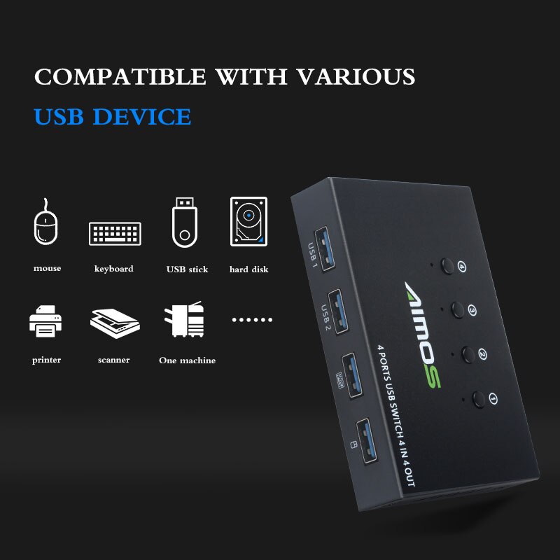 Caja divisora de interruptores USB 2,0 para impresora, para compartir teclado, ratón, KVM, 4K, USB, HDMI, KVM, pantalla de vídeo