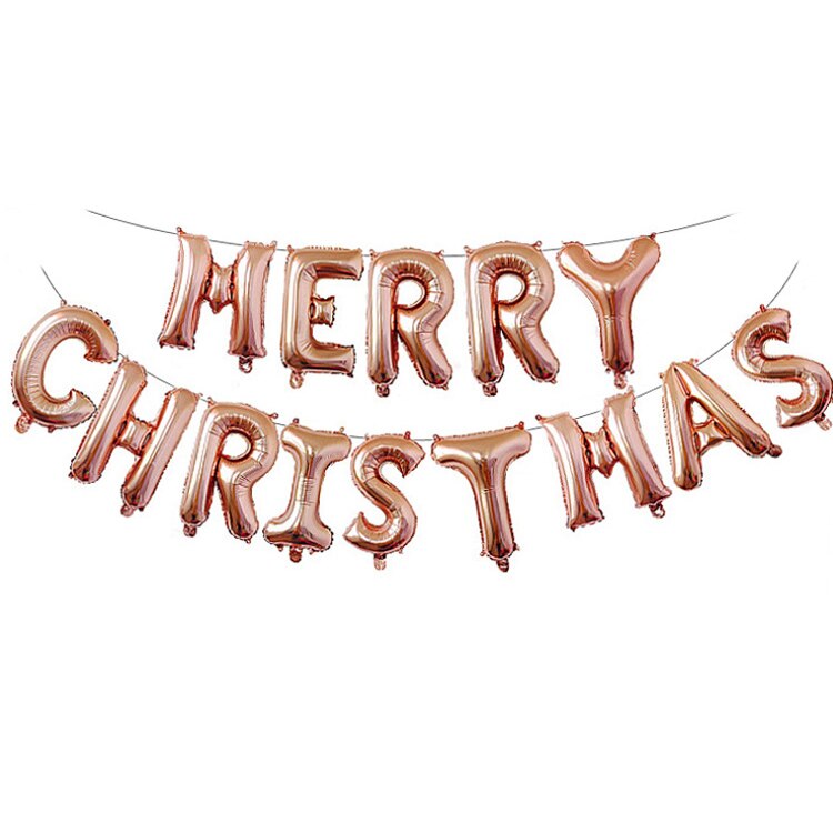 Merry Christmas balloon red green letters decoration balloon bar mall Merry Christmas aluminum film balloon package: Rose gold