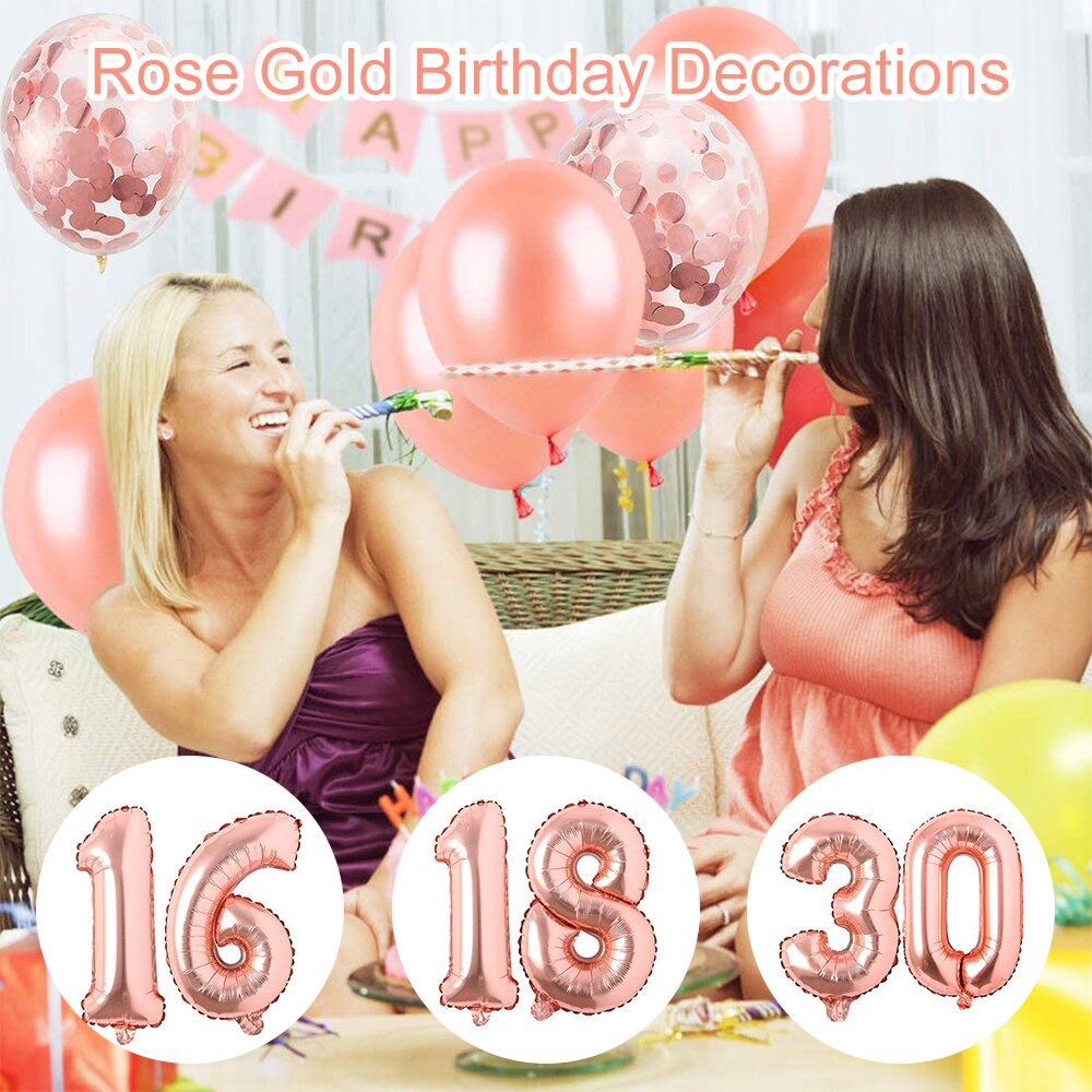 Birthday Balloon Set Number Rose Gold Birthday Decorations Festive Event Party Supplies Ballons Accessories 16th/18th/30th