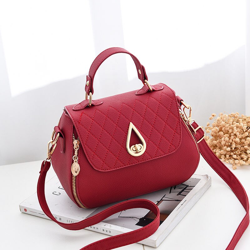 Zoete Dames Handtas Dames Mode Elegante Tas Effen Kleur Bijpassende Kleur Messenger Bags Schoudertas Top: Red New