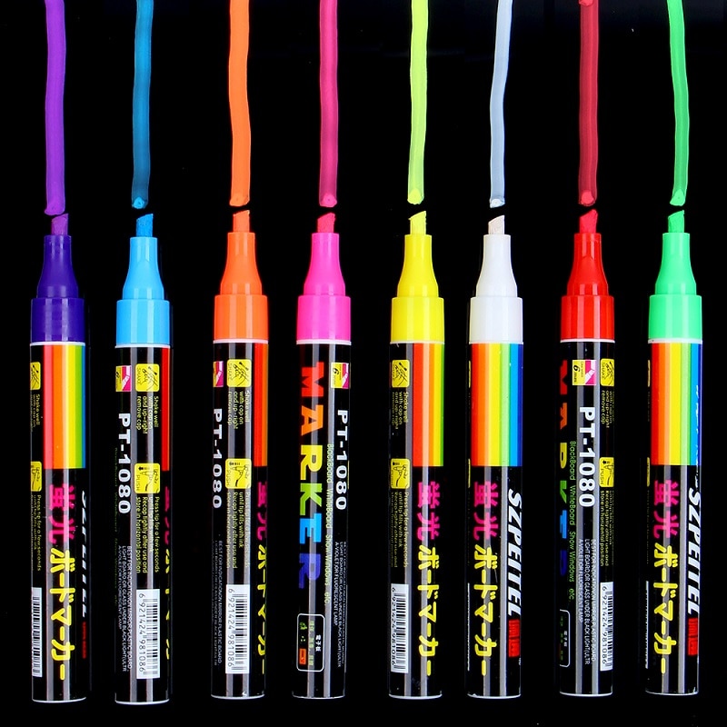 6mm skrå highlighter fluorescerende flydende kridtmarkør neon pen til vinduesglas ledet skrivebræt