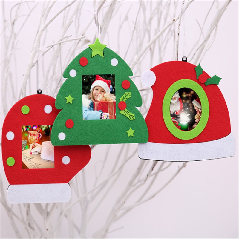 Christmas Photo Frame Christmas Home Decorations Hanging Decor Photo FrameNon-woven Picture Holder Frame Xmas Tree Ornaments