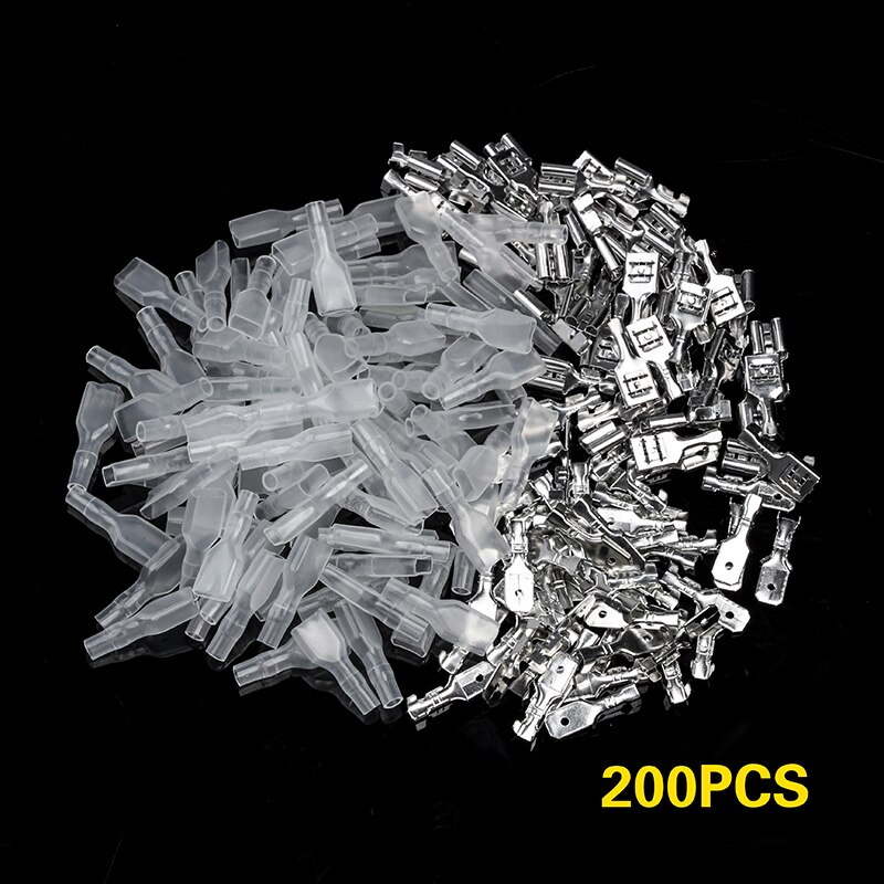200Pcs 4.8Mm Wire Connectors Crimp Terminals Crimp Female/Male Spade Terminals with Transparent Insulating Sleeves