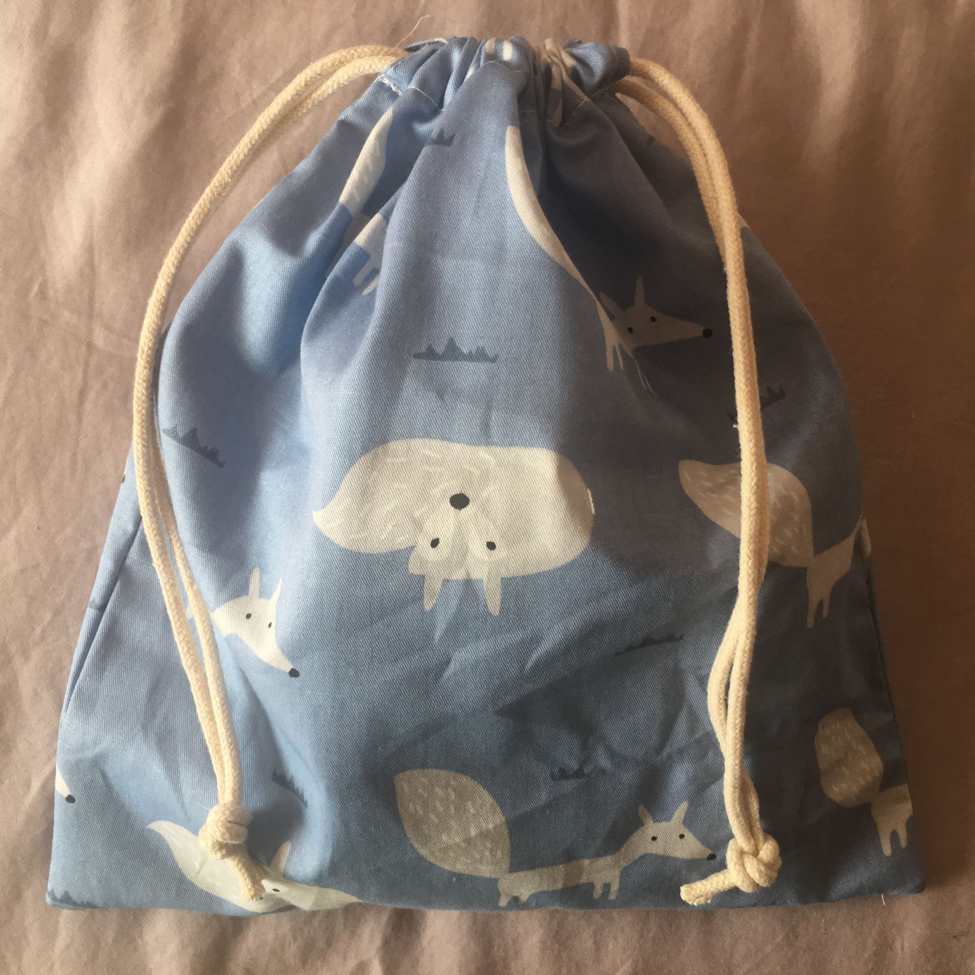 Pochette à cordon en coton maison organisée sac de fête Animal renard bleu 20312c